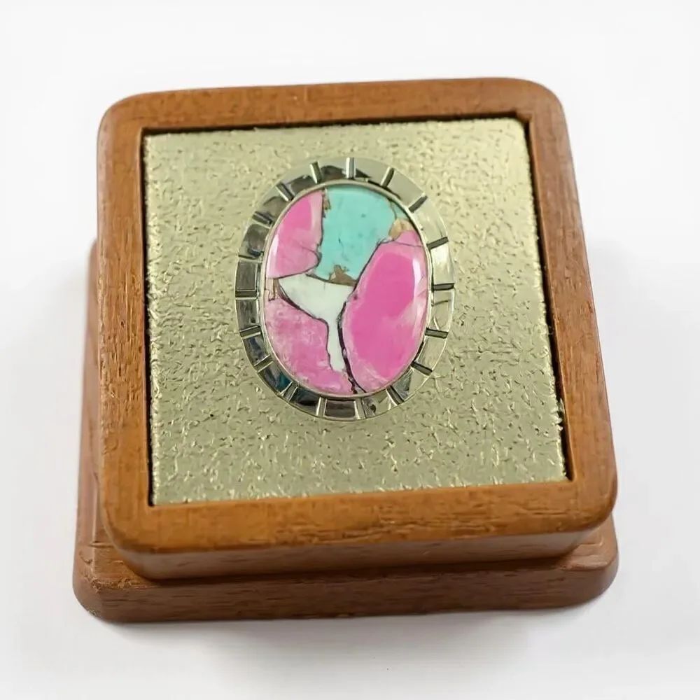Unique Cotton Candy Turquoise Oval Cabochon Ring Sterling Silver Size 7 New *